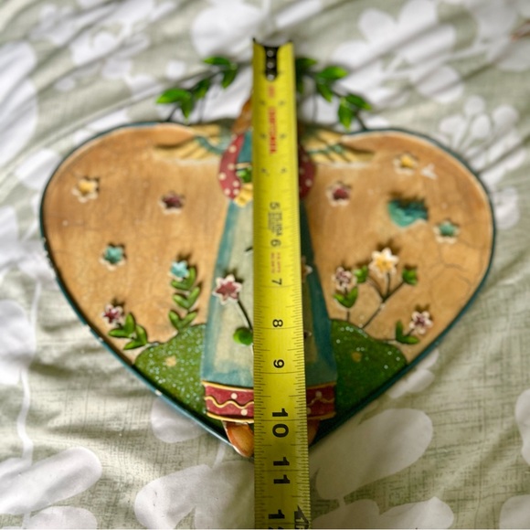 VTG Cottagecore Heart Shaped Garden Angel Farmhouse Metal Colorful Wall Art - Picture 5 of 9